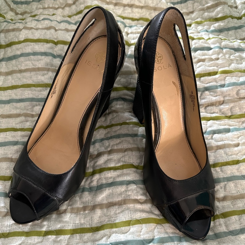 Isola black embossed leather pumps